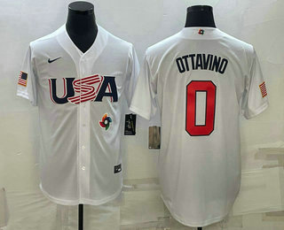 Mens USA Baseball #0 Adam Ottavino 2023 White World Baseball Classic Stitched Jersey